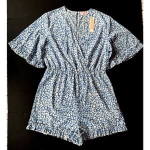 New Floral Ruffled Romper Women L One Piece Shorts Coverup Cottagecore Boutique